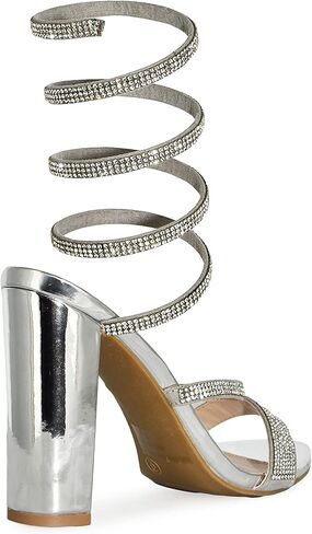 Women's Formal Rhinestone Coil Spiral Ankle Wrap Strap High Chunky Block Heels Morris-567, 9, Black Sue in Saudi Arabia