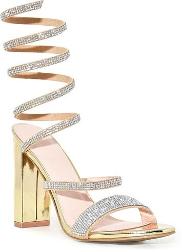 Women's Formal Rhinestone Coil Spiral Ankle Wrap Strap High Chunky Block Heels Morris-567, 9, Black Sue in Saudi Arabia