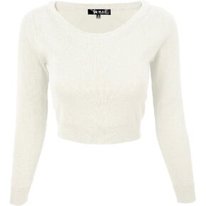 Women's Crop Top Stretch Pullover Sweater - Long Sleeve Slim Bodycon Crewneck Casual Basic Solid Cropped Knit Pullover Top