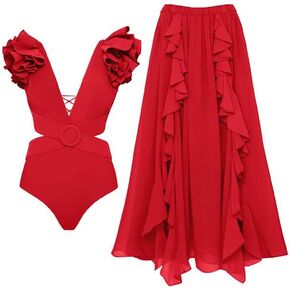 Women's Swimsuit Bodysuit Sleeveless Floral Print One Piece Swimsuit Bathing Suit + Ruffle Skirt, Bikini 2pcs 3pcs Set