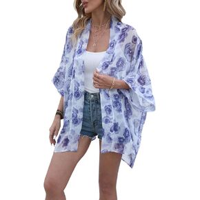 WEIYAN Women's Tops Loose Chiffon Kimono Cardigan Beach Swim Cover up Blouse in Kuwait