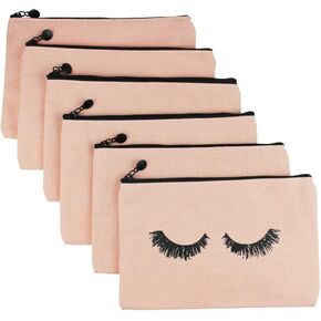 6 قطع من حقائب مستحضرات التجميل المصنوعة من الرموش وحقائب للسفر مع جيب بسحاب للنساء والفتيات (وردي) in Kuwait