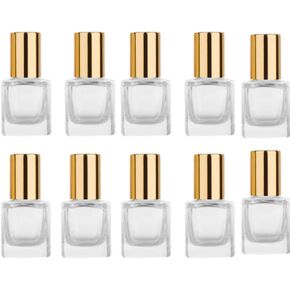 Square Glass Essential Oils Roller Bottle,5ml Perfume Essential Oil Bottles Refillable Thick Glass Roller Bottle Mini Glass Bottles With Stainless Steel Roller Balls,Aluminum Caps,10pcs (Gold)