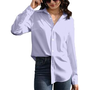 Women's Button up Shirt Collared Neck Blouses Business Office Work Ladies V Neck Tops Shirt