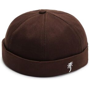 Men's Cotton Coconut Tree Embroidered Brimless Docker Beanie Caps Sailor Worker Hip-Hop Street Hat