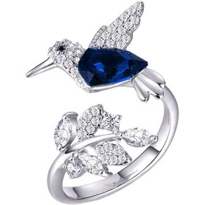 Ginger Lyne Collection Hummingbird Sterling Silver Blue CZ Flower Wrap Ring