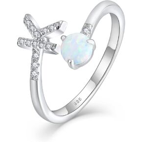 Vesitim Women Initial Letter Rings White Opal Letter Ring 925 Sterling Silver Adjustable 26 Alphabet Jewelry Gift