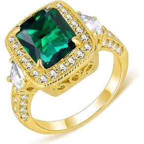 EleQueen Women's Gold-tone Prong Cubic Zirconia Crystal Party Ring Emerald Color