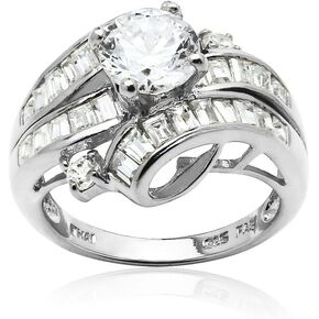 Hoops & Loops 925 Sterling Silver Cubic Zirconia Channel Set Triple Row Stunning Fashion Statement Wedding Bridal Anniversary Ring for Women, Teen Girls, Silver, Yellow Gold