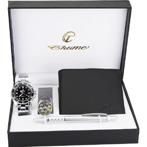 Gift Set Men's Watch Black - LED Lamp - Wallet -Pen