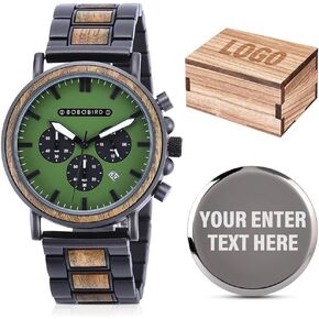 2win Engraved Wooden Watch Stylish Green Dial Design Personalized Wood Watches for Men Husband Boyfriend Fiancé Dad Customized Anniversary Birthday Watch