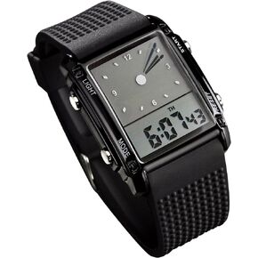 FANMIS Men's Waterproof Rectangle Dial Analog Digital Wrist Watch with Five LED Backlight Color Black