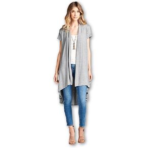 Women's Short Sleeve Ultra Soft Viscose Made from Bamboo Layering Long Duster Cardigan