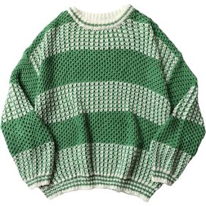 SHENHE Women's Striped Crewneck Color Block Drop Shoulder Knit Sweater Pullover