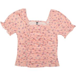Allegra K Smocked Crop Top for Women's Slim Fit Peasant Floral Blouse