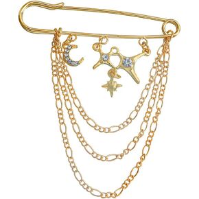 Vintage Tiny Star Moon Brooches Pins Y2K Pins Jewelry Shining Shooting Star Opal Moon Heart Pendant Lapel Pin Women Girls Safty Pin Fashion Clothes Accessories
