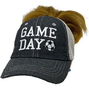 Cocomo Soul Womens Soccer Mom Hat | Soccer Game Day Hat | Soccer Messy Bun Cap | Soccer Mom Gift Dark Grey