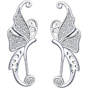 Ear Climbers Earrings for Women-Sterling Silver Butterfly Crawler Earrings Cubic Zirconia Ear Climber Jewelry Fairy Ear Cuffs for Teen Girls Friends Mom Birthday Bridesmaids Wedding Mothers Day Gifts