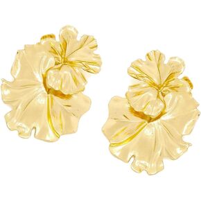 Exaggerated Metal Flower Leaf Stud Post Earring Classic Sparkly Retro Gold Silver Plated Floral Drop Statement Earrings Fashion Jewelry Gift for Women Girl