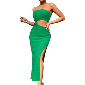 SweatyRocks Women's Strapless Bandeau Tube Split Cut Out Dress Sleeveless Maxi Dresses