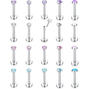 JeryWe 20 قطعة من حلقات الشفاه بدون خيط 16 جرام مجوهرات لابريت تشيكوسلوفاكيا الشفاه ترصيع الفولاذ المقاوم للصدأ أقراط الغضروف للنساء مونرو ميدوسا ثقب المجوهرات 6/8 مم طول القضيب in Kuwait