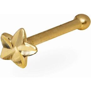 JewelryWeb Solid 14K Yellow or White Gold 2-mm 20 Gauge Beveled Star Nose Stud (yellow-gold)