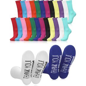 24 Pairs Thank You Gifts Socks Unisex Colorful Socks Running Socks Novelty Appreciation Gifts Funny Thanks Phrase Novelty Crew Socks for Women Men