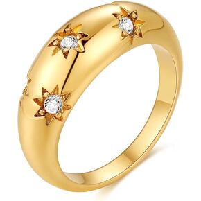 18K الذهب الكرواسون خاتم النجوم قبة خاتم زركون مكتنزة خاتم هدية للنساء الفتيات حجم 6 إلى 9 in Kuwait