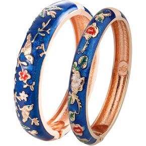 UJOY Colors Handcraft Jewelry Cloisonne Bracelet Enamel Bird Spring Hinged Womens Bangles Gifts Box 55C49
