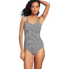 Women's Textured Gingham Ruched Full Coverage One Piece Swimsuit -