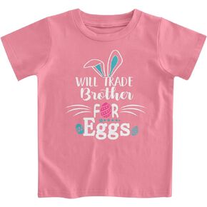Lovekider Kids Easter Shirts 1-8 Years Toddler Boy Girls Bunny T-Shirt Egg Hunting Squad Will Trade Sister for Eggs Tee