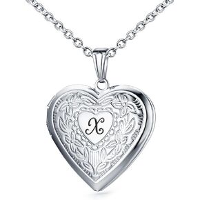 Locket Necklace Holds Pictures Alphabet Initial Letter Love Heart Lockets 18K Gold Plated Photo Memory Locket Necklaces Birthday Gifts