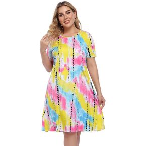 فستان نسائي بصبغة التعادل مقاس كبير فساتين بوهو صيفية كاجوال بدون أكمام in Kuwait