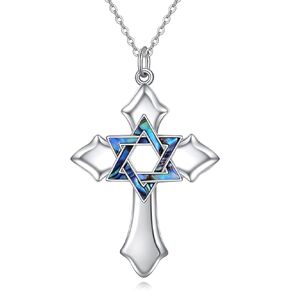 Star of David Necklace Sterling Silver Celtic Abalone Shell Cross Pendant Jewelry for Women Gifts