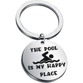 Sports Keychain The Pool is My Happy Place Key Ring Summer Jewelry Swimmers Gift(Sports Keychain)