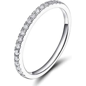 Koguxuix 925 Sterling Silver Wedding Band Cubic Zirconia Crystal Half Eternity Stackable Engagement Ring (6)