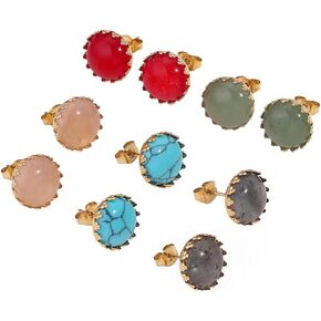 5 Pairs Stud Earrings Set, Hypoallergenic Natural stone Earrings Stainless Steel stud earrings for women 13mm,pvd plating 18k Gold in Saudi Arabia