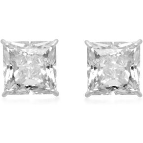 Jewelili 10K White and Yellow Gold 6 MM Cubic Zirconia Square Shape Stud Earrings