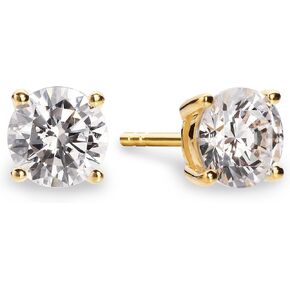 Princess Collection - "Belle Of A Ball" - 6.5 mm (3.64 Carat/Pair) Cubic Zirconia 22K Gold-Plated Stud Earrings For Sensitive Ears