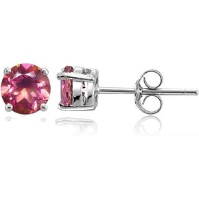 Sterling Silver Treated Pink Topaz Round Stud Earrings, 6mm