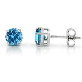 925 Sterling Silver 6mm Round 2.00 ct Genuine Gemstone Birthstone Stud Earrings, Giorgio Bergamo