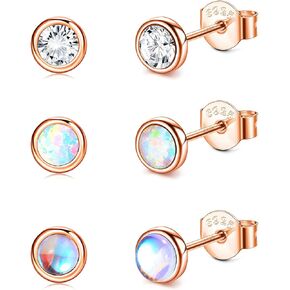 JeryWe 3 أزواج 925 أقراط من الفضة الإسترلينية للنساء والفتيات والأطفال أقراط حجر القمر أوبال مكعب زركونيا أقراط صغيرة مجموعة أقراط صغيرة لا تسبب الحساسية تشيكوسلوفاكيا ثقب المجوهرات هدية حجم 4 مم in Kuwait