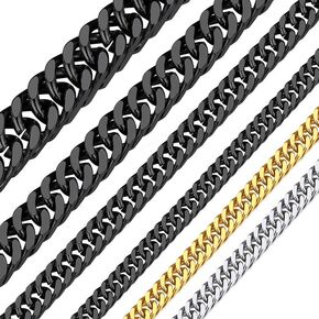 ChainsHouse Men Women Chain Flat Franco Curb Link Chain, Stainless Steel/Black Gun Plated/18K Gold Plated Cuban Chain Necklace, 3MM/4.5MM/5MM/6MM/7MM/10MM/13MM Wide, Send Gift Box