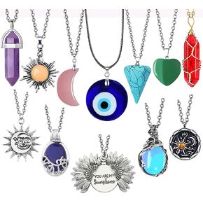 SMADYYY Crystal Necklace Healing Moonstone Heart Necklaces Evil Eye Sunflower Sun and Moon Necklace Hippie Pendants Indie Aesthetic Jewelry set for Women Men Gift
