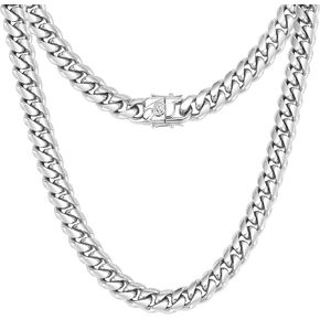 XXMAYSTAR Miami Cuban Link Chain for Men- 316L Stainless Steel 12MM Width Fashion Glossy Buckle Hip Hop Jewelry,Thick Chain for men 18K Gold Plated/Silver with Gift Box