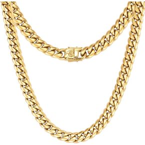 XXMAYSTAR Miami Cuban Link Chain for Men- 316L Stainless Steel 12MM Width Fashion Glossy Buckle Hip Hop Jewelry,Thick Chain for men 18K Gold Plated/Silver with Gift Box