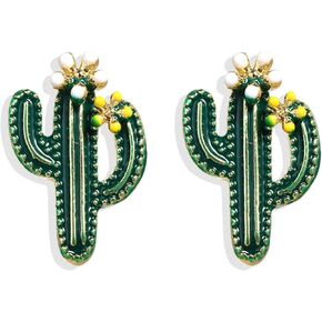 coadipress Cactus Stud Earrings for Women Girls Creative Vintage Gold Plated Desert Green Plant Yellow Cacti Flower Studs Jewelry Gifts