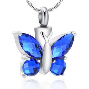 constantlife Cremation Jewelry for Ashes, Crystal Stone Butterfly Shape Stainless Steel Pendant Urn Necklace Keepsake for Women