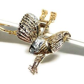 Gold Plated Tri-Color Chicken Rooster Pendant Necklace Figaro 26" Gallo Medalla Oro Laminado