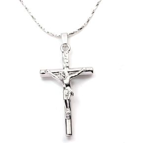 White & Rose Yellow Gold Plated Cross Jesus Christ Crucifix Cross Pendant Chain Necklace